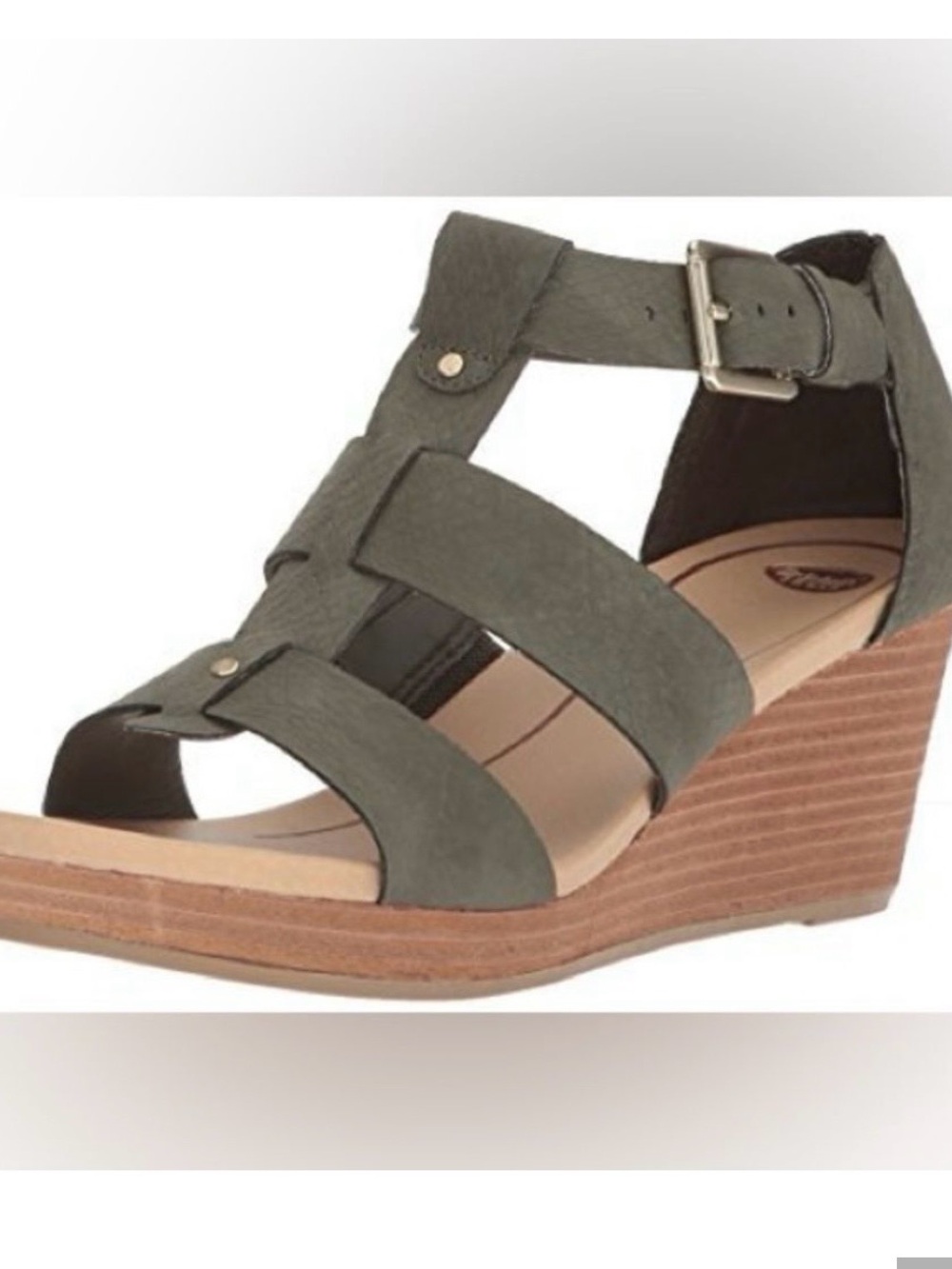 Dr. Scholl’s Olive Green Wedge Sandals with Buckle Strap
